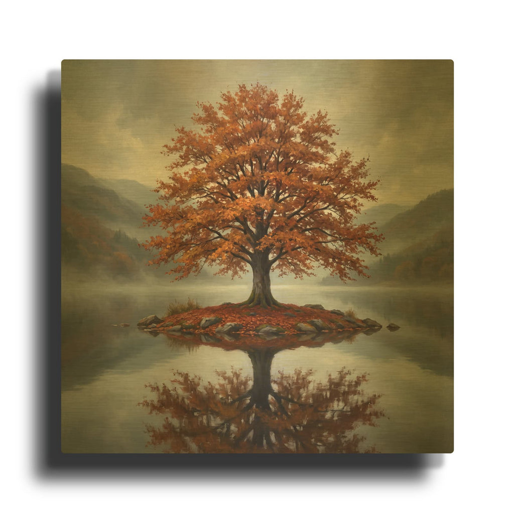 'Autumn Beech in the Mist' By Veve Gold Metal Wall Art