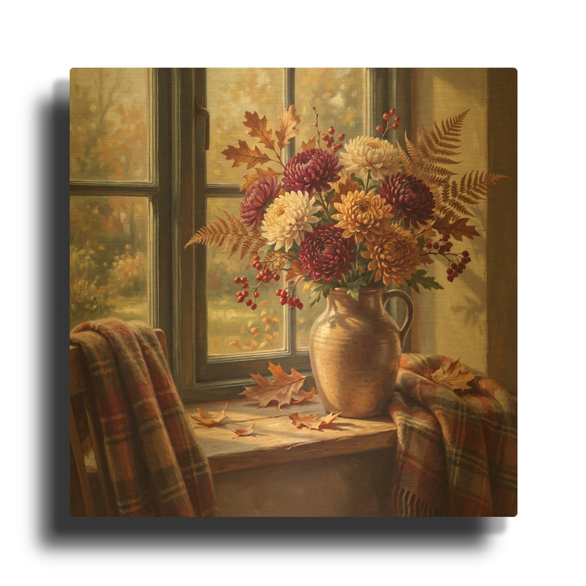 'Autumn Chrysanthemums' By Veve Gold Metal Wall Art