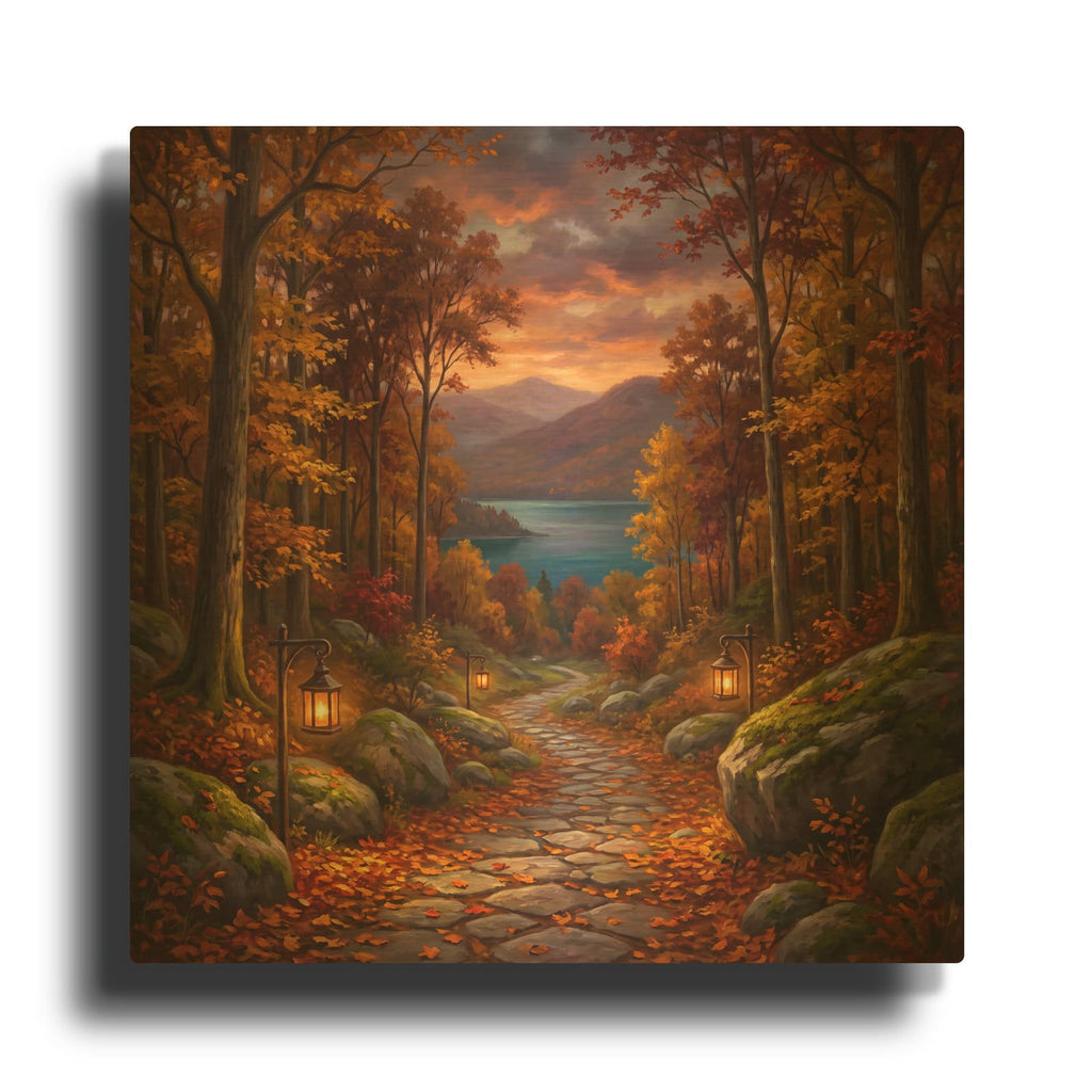 'Autumn Forest Path' By Veve Gold Metal Wall Art