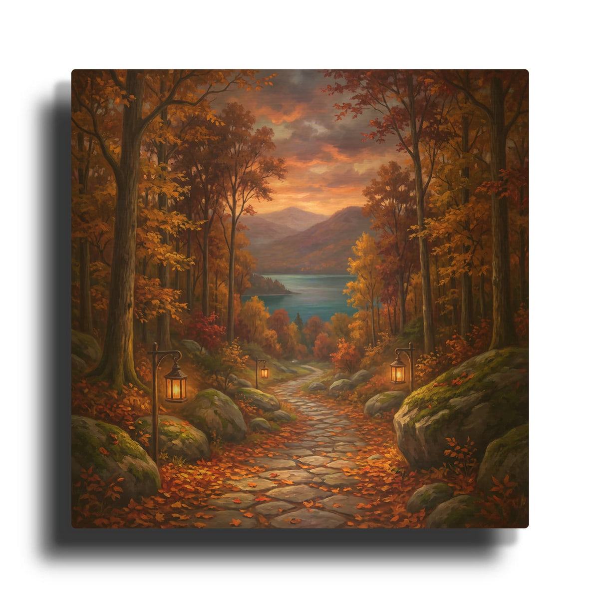 'Autumn Forest Path' By Veve Gold Metal Wall Art