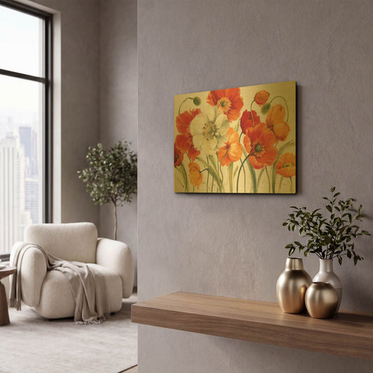 'Poppies Melody I' By Lisa Audit Gold Metal Wall Art