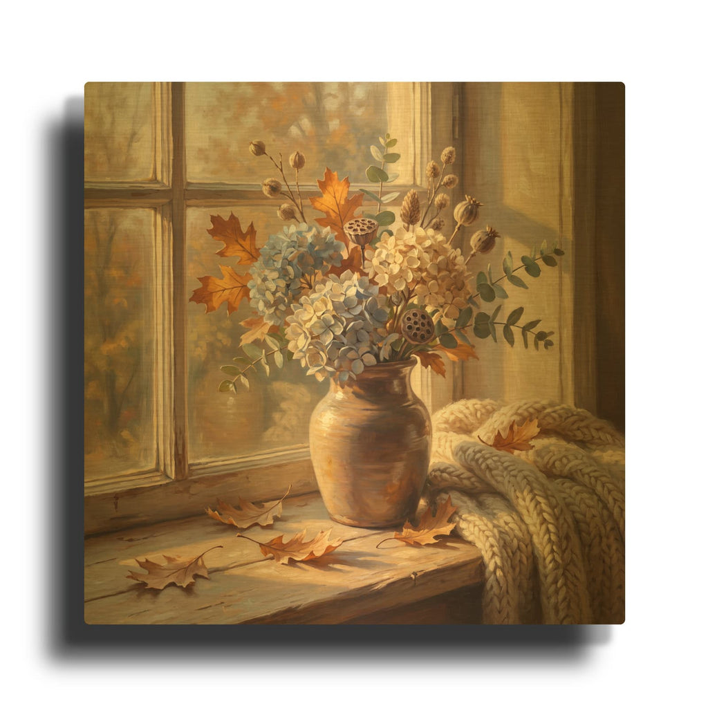 'Autumn Hydrangeas' By Veve Gold Metal Wall Art