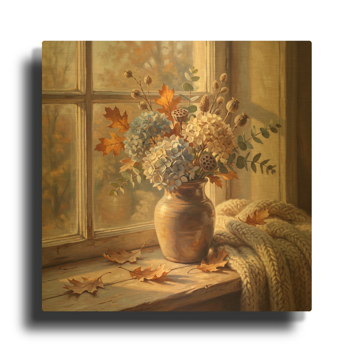 'Autumn Hydrangeas' By Veve Gold Metal Wall Art