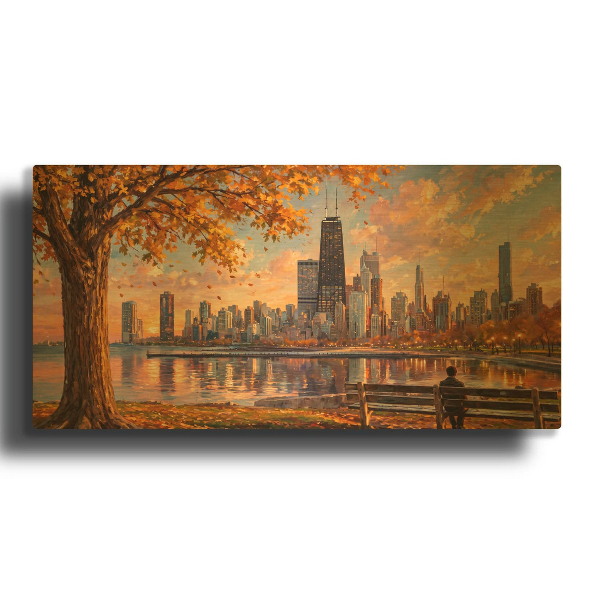 'Autumn in Chicago' By Veve Gold Metal Wall Art