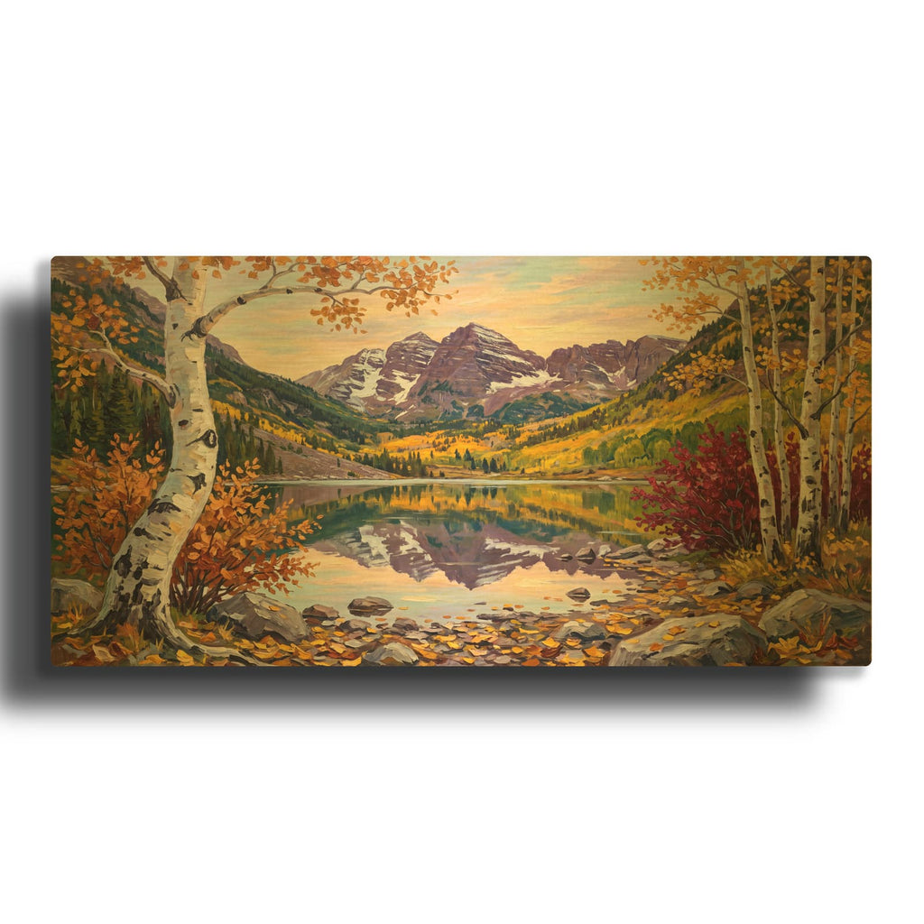 'Autumn Majesty - The Mountain Lake' By Veve Gold Metal Wall Art