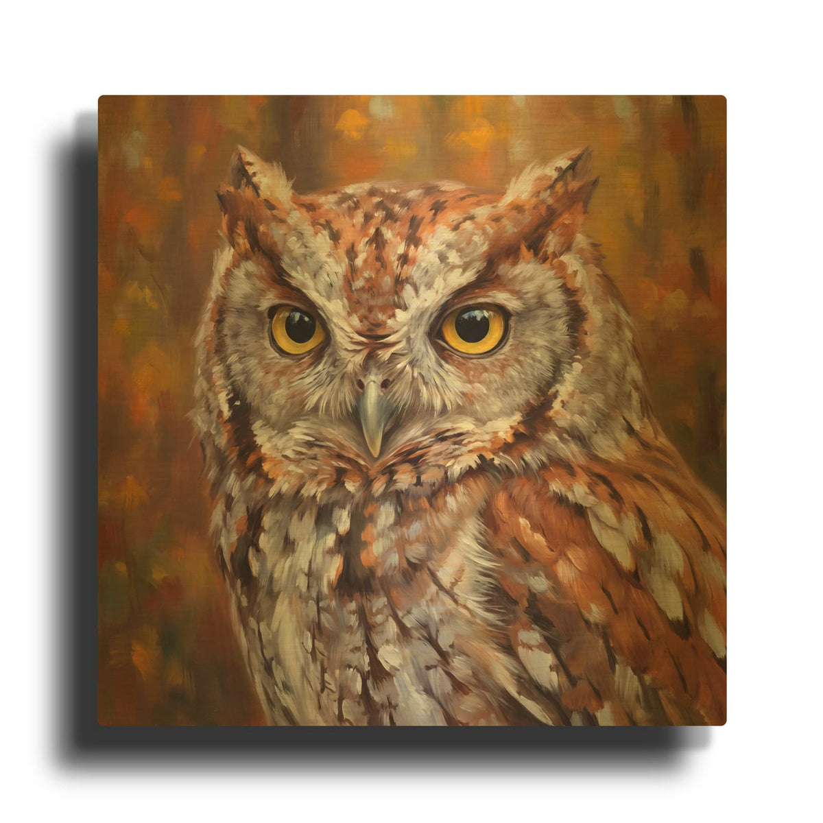 'Autumn Whisper Eastern Screech Owl' By Veve Gold Metal Wall Art