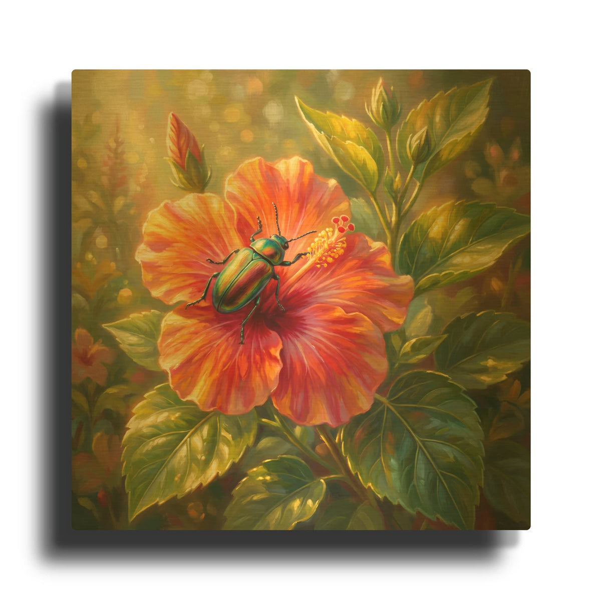 'Beetle and Hibiscus' By Veve Gold Metal Wall Art
