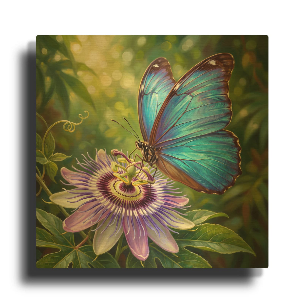 'Blue Morpho and Passionflower' By Veve Gold Metal Wall Art