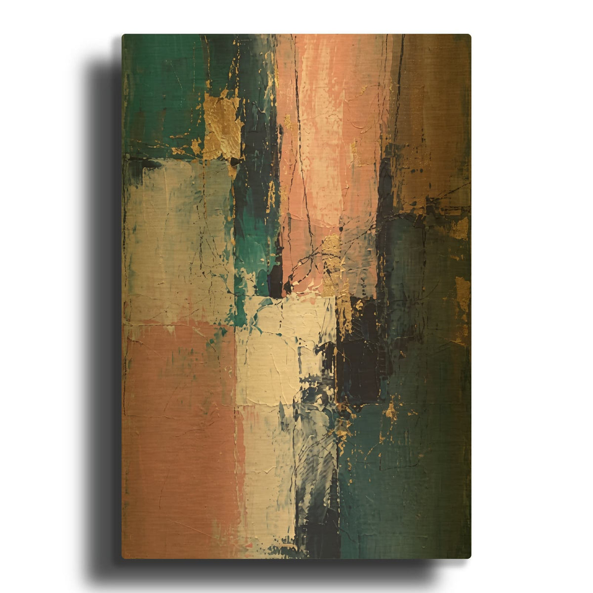 'Blush Teal Column' By Veve Gold Metal Wall Art