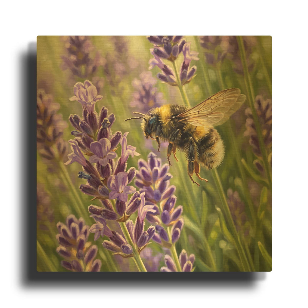 'Bumblebee and Lavender' By Veve Gold Metal Wall Art