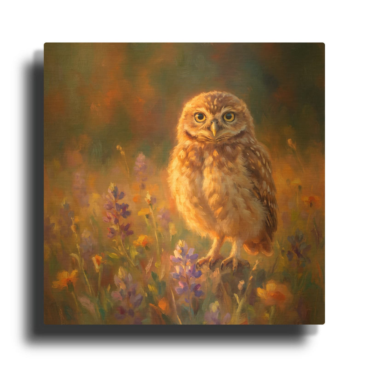 'Burrowing Owl in Wildflowers' By Veve Gold Metal Wall Art
