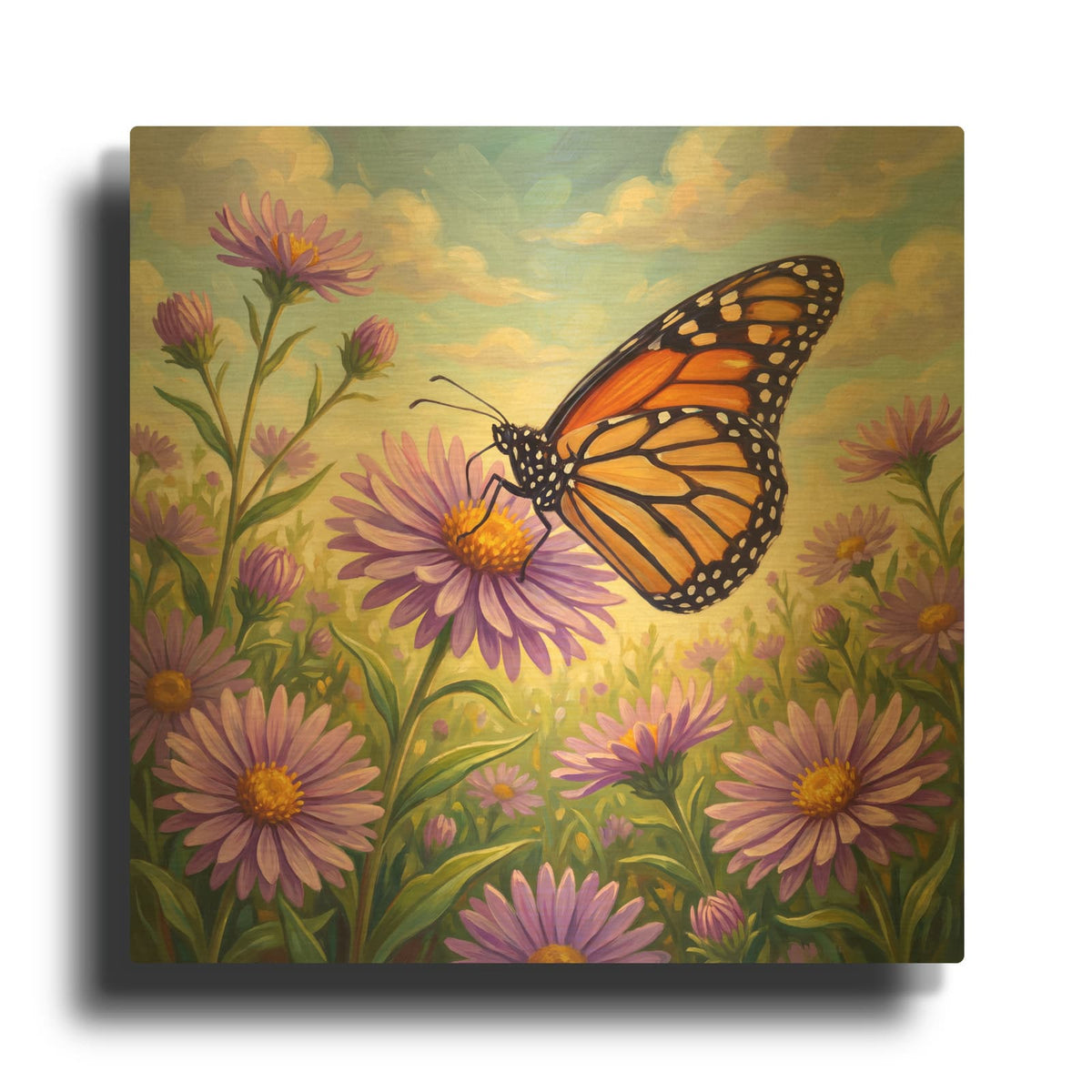 'Butterfly and Aster' By Veve Gold Metal Wall Art