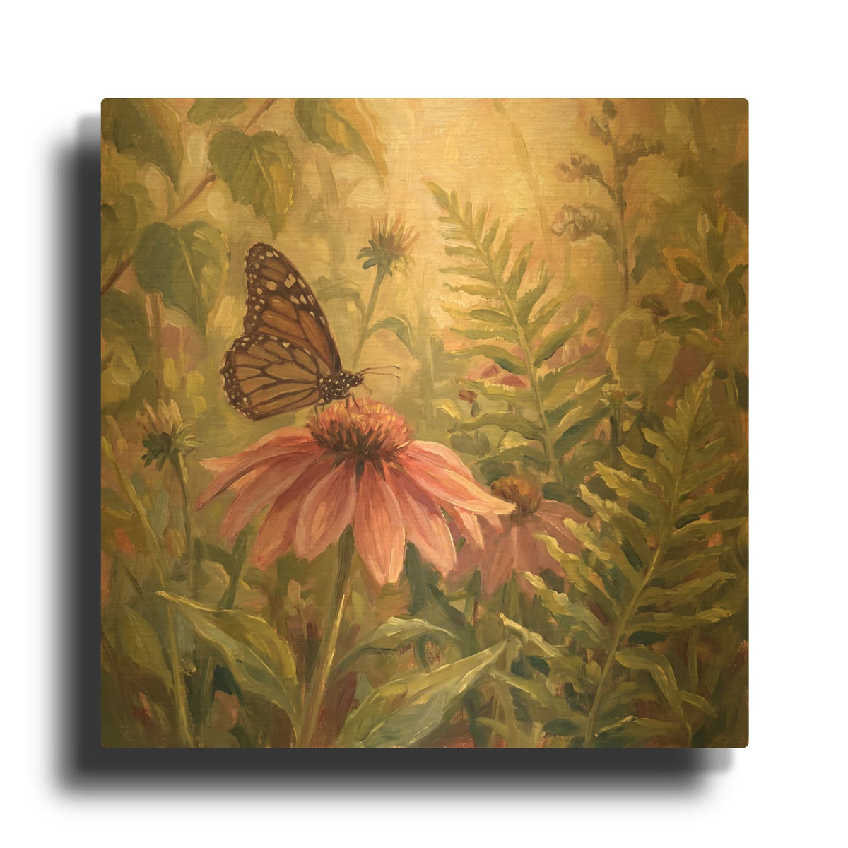'Butterfly and Coneflower' By Veve Gold Metal Wall Art