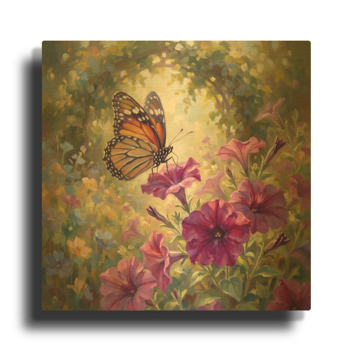 'Butterfly and Petunia' By Veve Gold Metal Wall Art