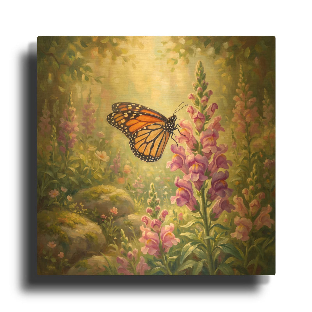 'Butterfly and Snapdragon' By Veve Gold Metal Wall Art