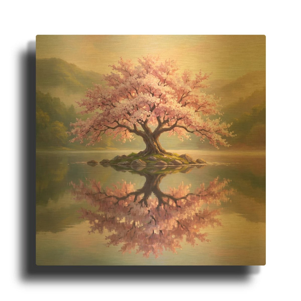 'Cherry Blossom Reflection' By Veve Gold Metal Wall Art