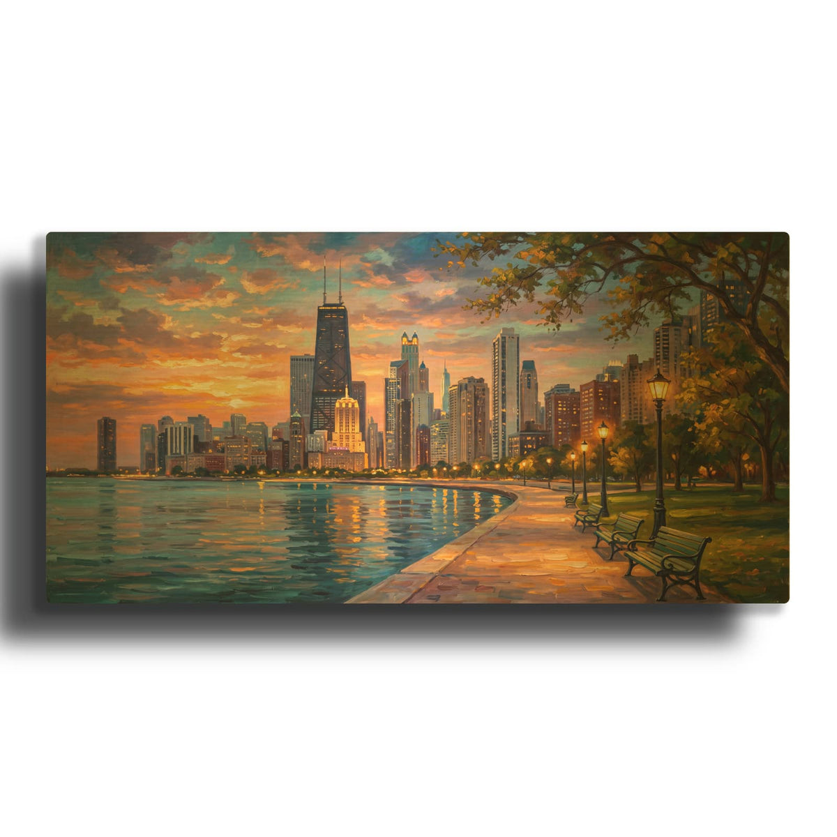 'Chicago Sunset' By Veve Gold Metal Wall Art