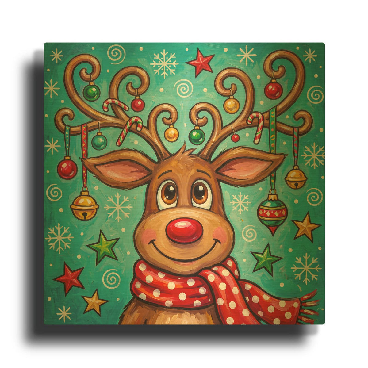 'Christmas Cheer – The Festive Reindeer' By Veve Gold Metal Wall Art