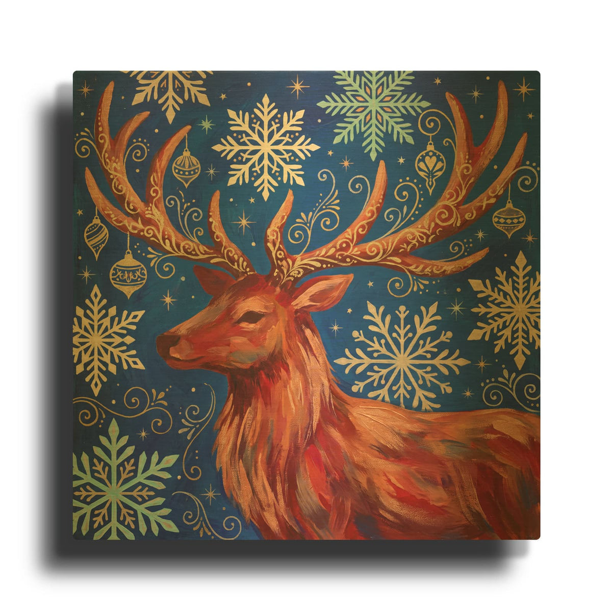 'Christmas Sparkle – The Golden Reindeer' By Veve Gold Metal Wall Art