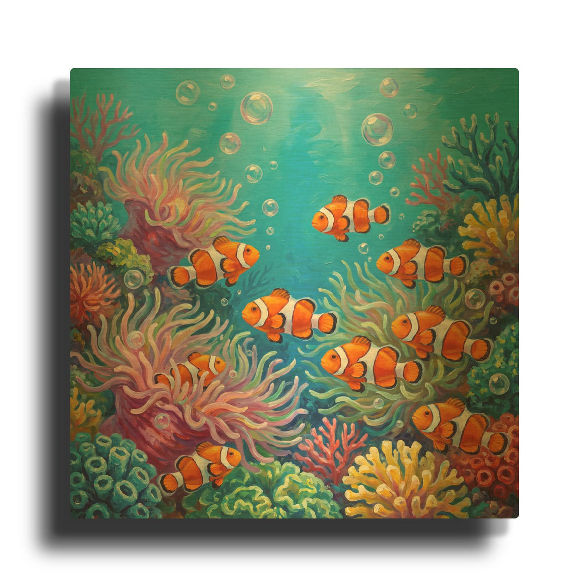 'Clownfish Family' By Veve Gold Metal Wall Art
