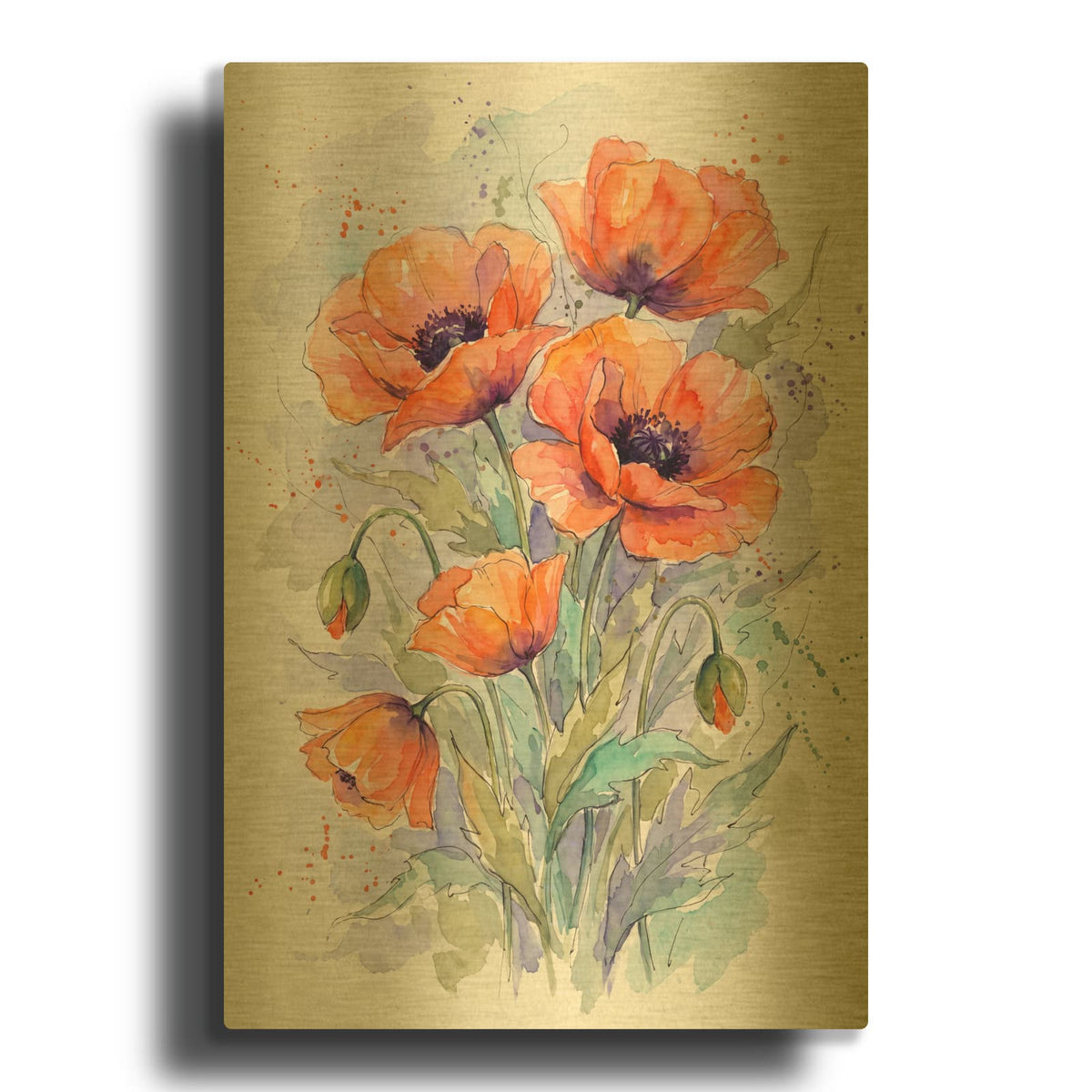 'Coral Poppy Drift' By Veve Gold Metal Wall Art