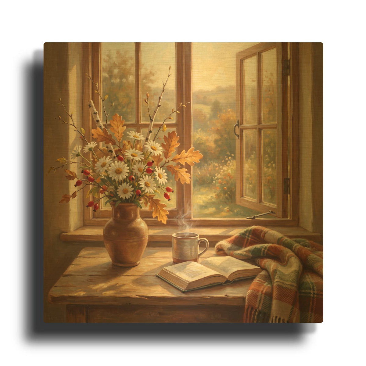 'Cozy October Morning (1)' By Veve Gold Metal Wall Art