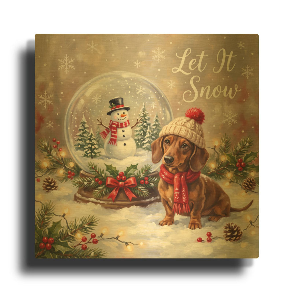 'Dachshund Let It Snow' By Veve Gold Metal Wall Art