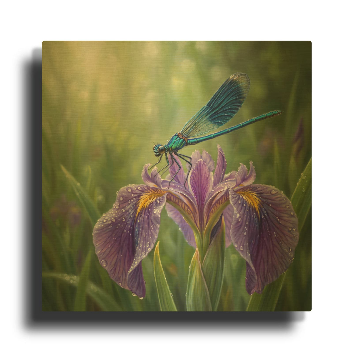 'Damselfly and Iris' By Veve Gold Metal Wall Art