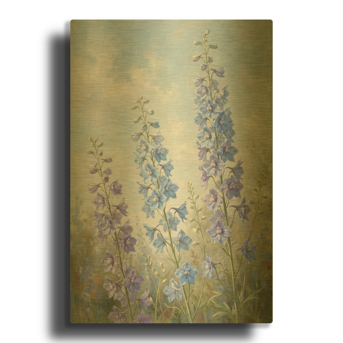 'Delphinium Sky Dance' By Veve Gold Metal Wall Art