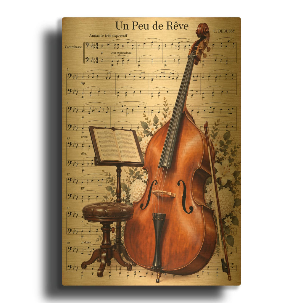 'Double Bass Serenade' By Veve Gold Metal Wall Art