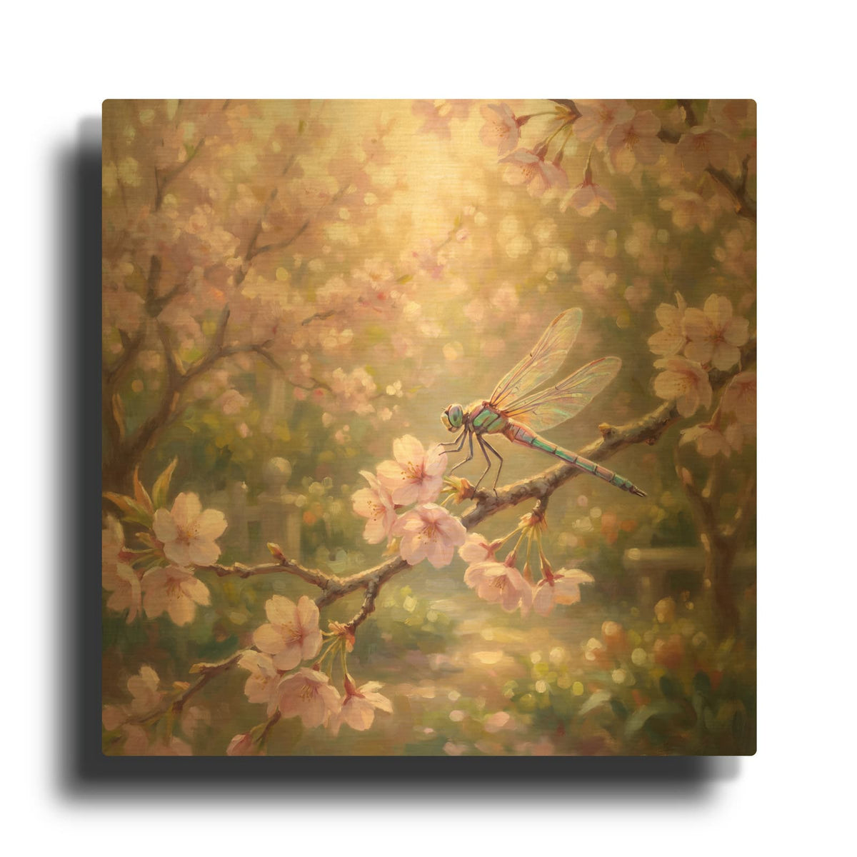 'Dragonfly and Cherry Blossom' By Veve Gold Metal Wall Art
