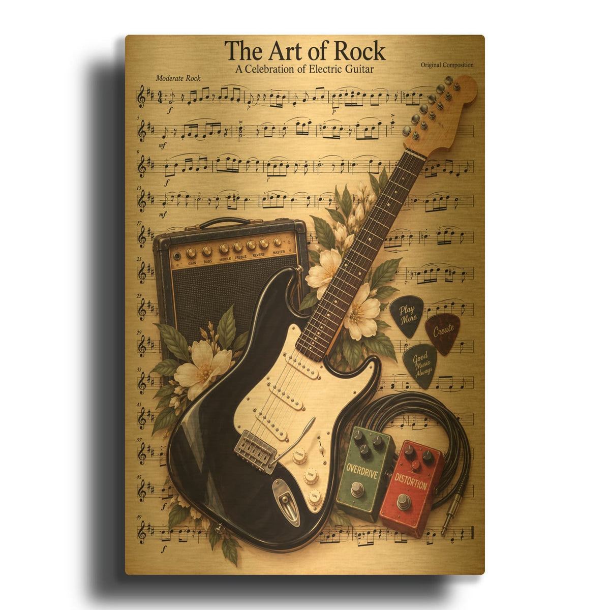 'Electric Guitar Harmony' By Veve Gold Metal Wall Art