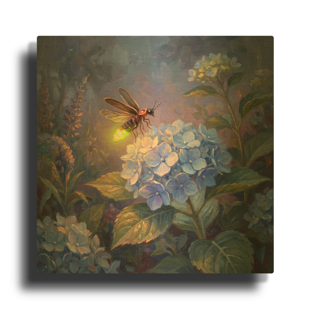 'Firefly and Hydrangea' By Veve Gold Metal Wall Art
