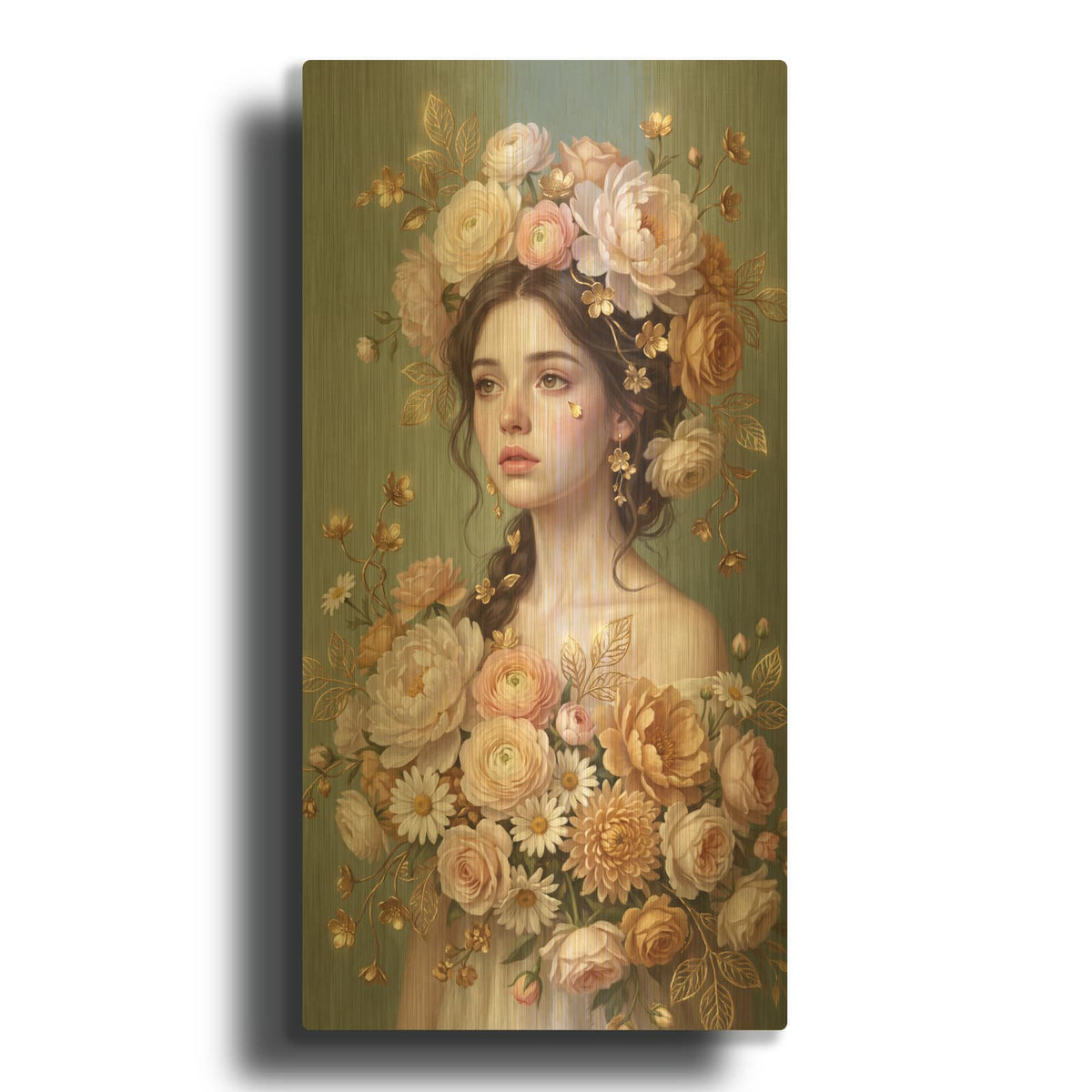 'Floral Portrait I' By Veve Gold Metal Wall Art