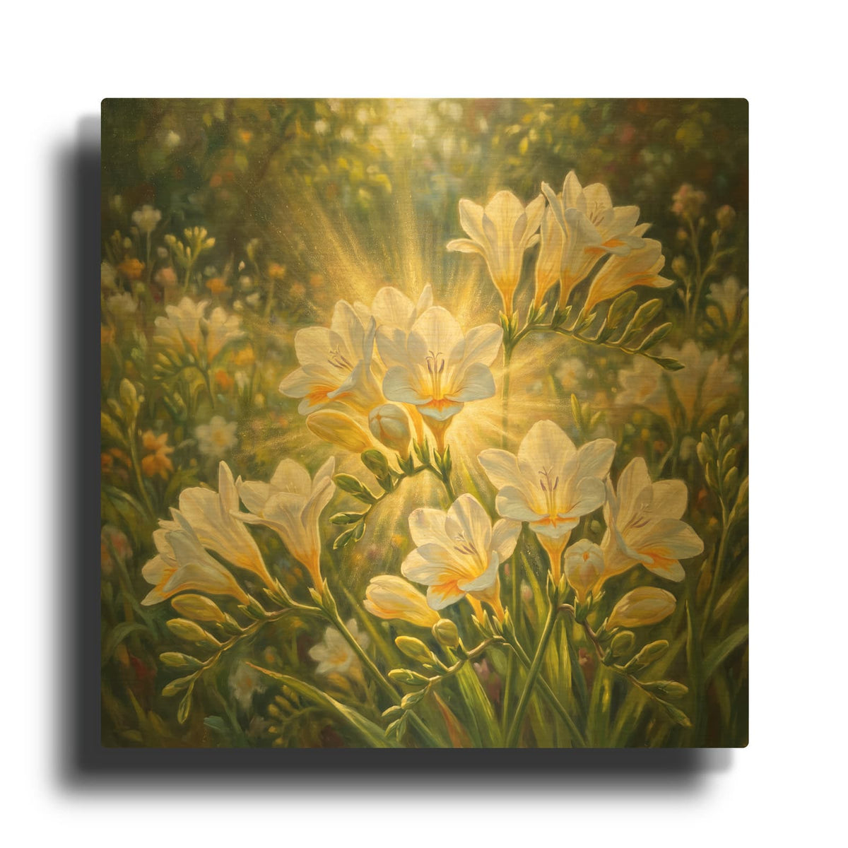 'Freesia Sun Spray' By Veve Gold Metal Wall Art