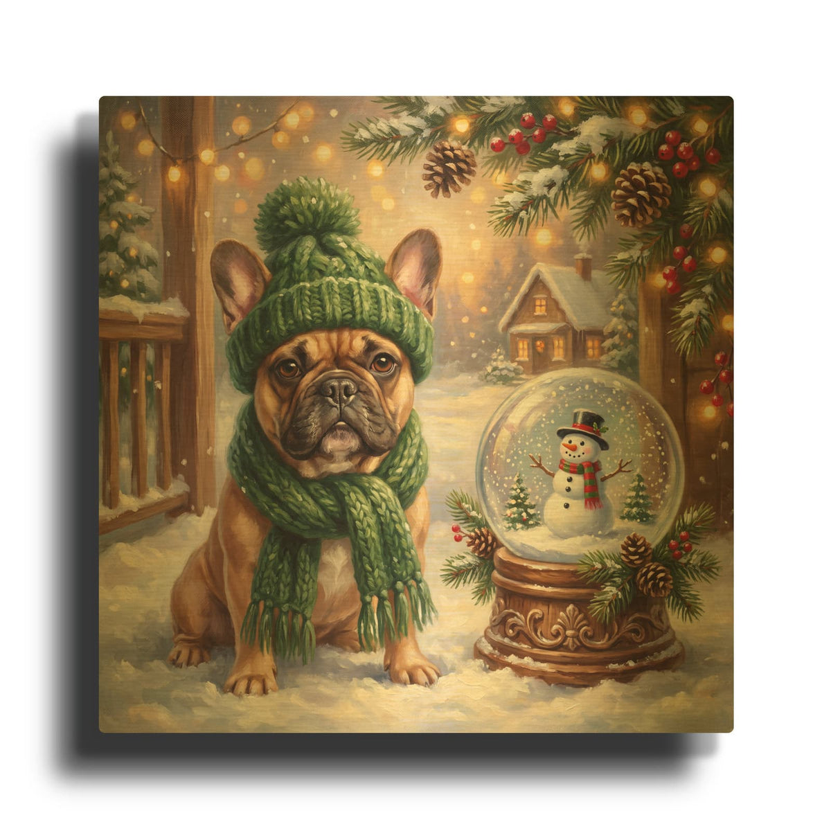 'French Bulldog Winter Wihes' By Veve Gold Metal Wall Art