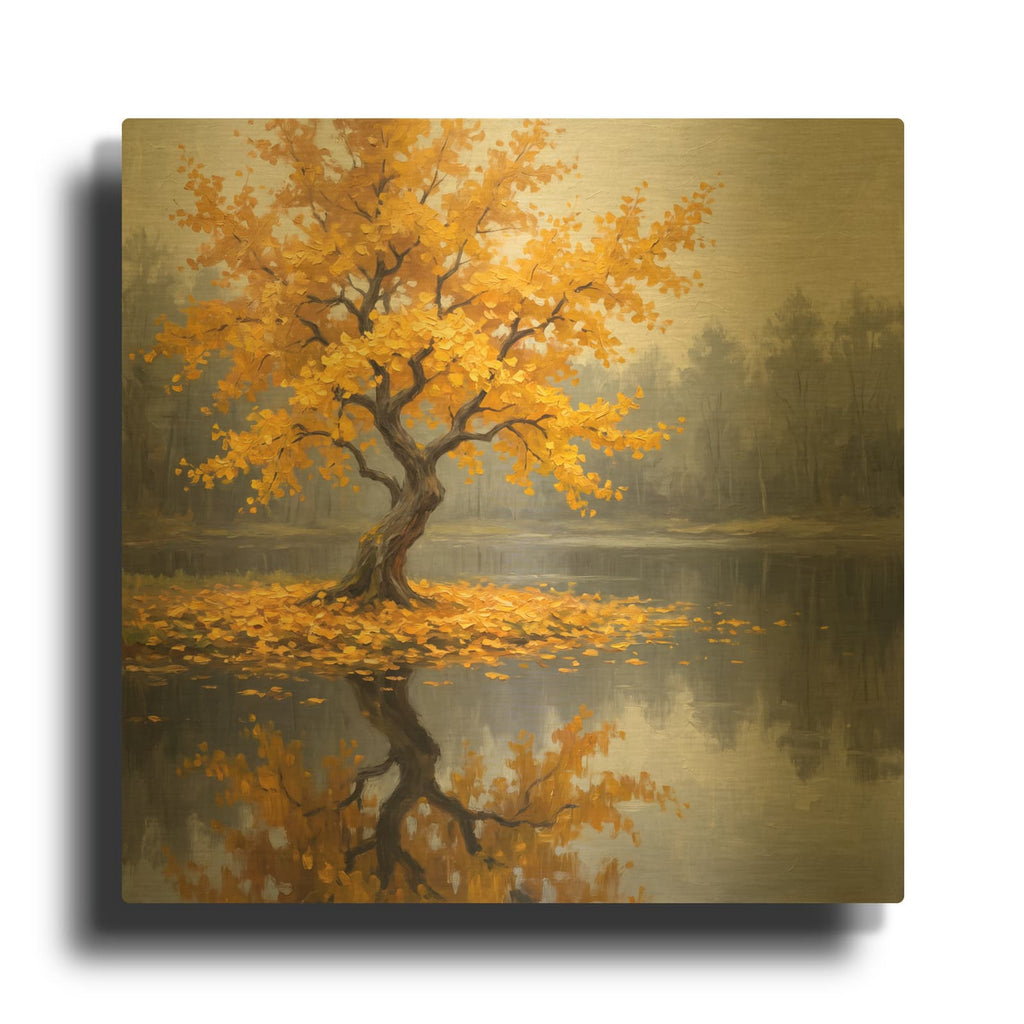 'Golden Ginkgo Mirror' By Veve Gold Metal Wall Art