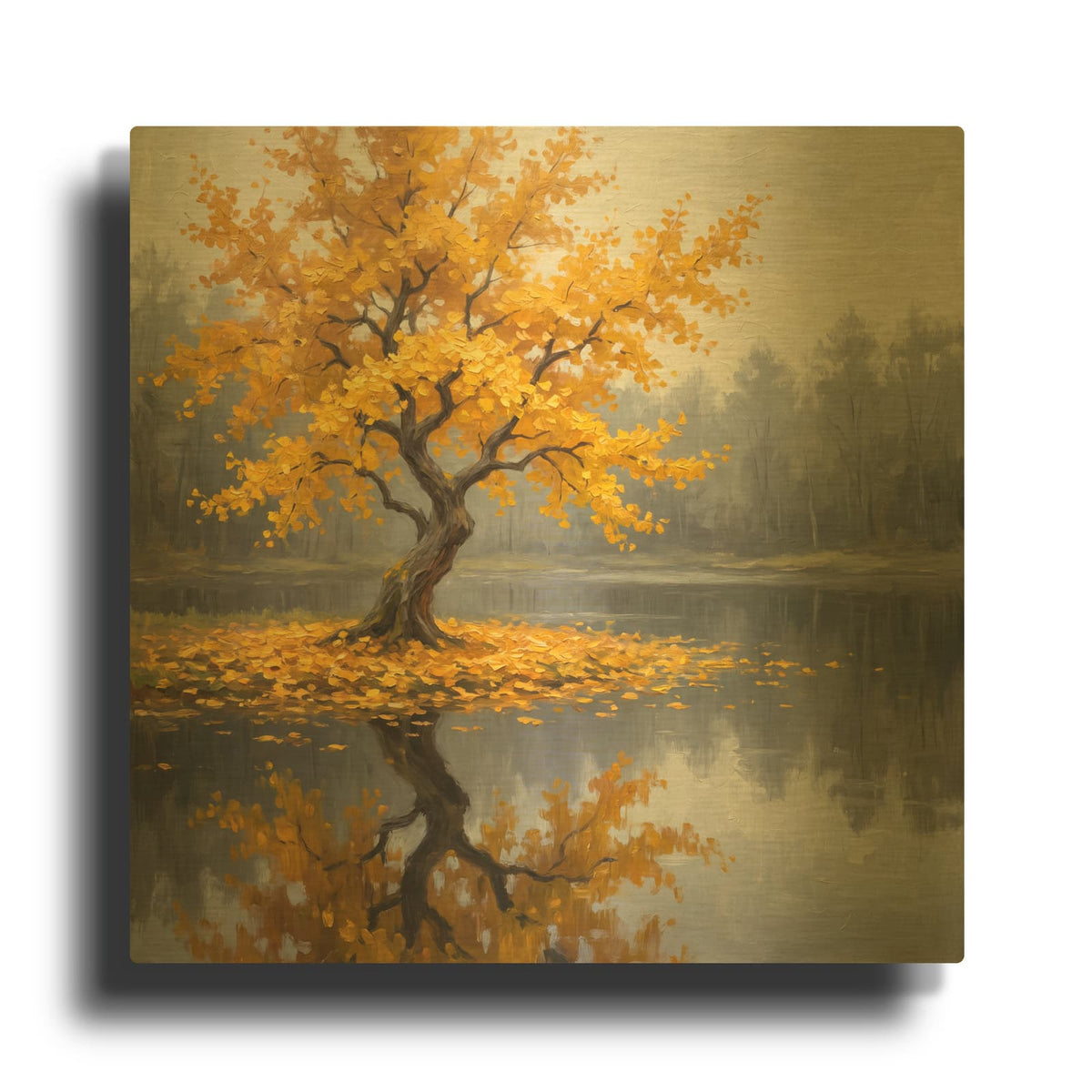 'Golden Ginkgo Mirror' By Veve Gold Metal Wall Art