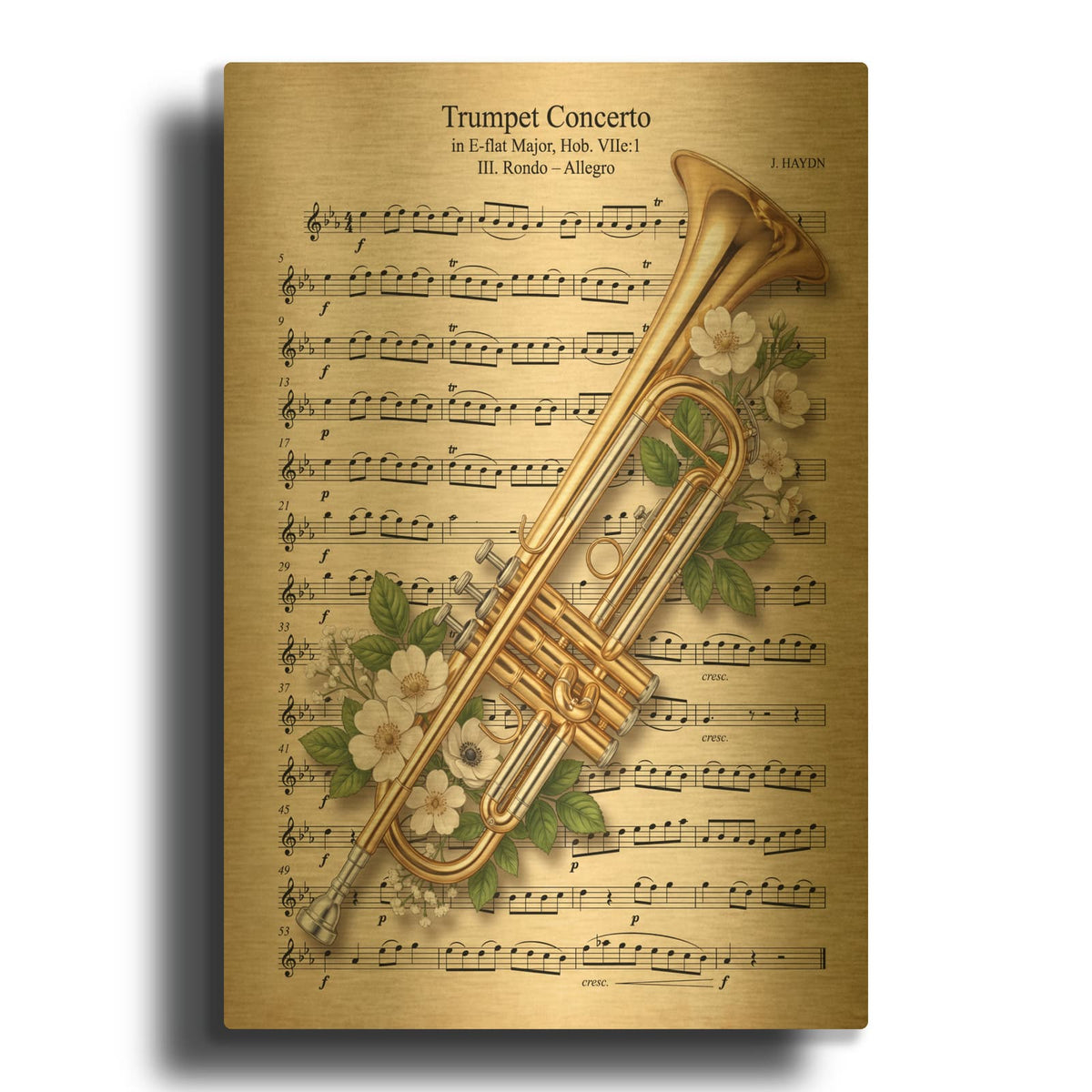 'Golden Trumpet Symphony' By Veve Gold Metal Wall Art