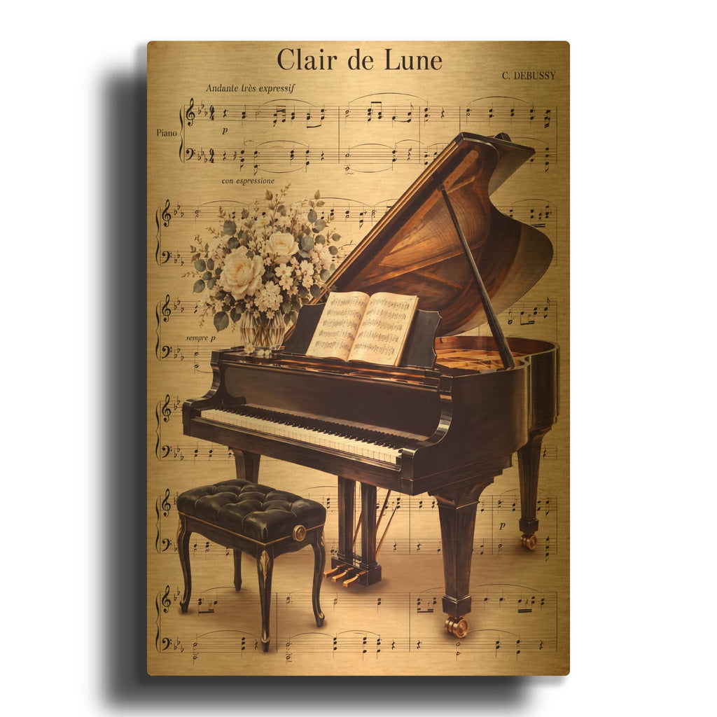 'Grand Piano in Bloom' By Veve Gold Metal Wall Art