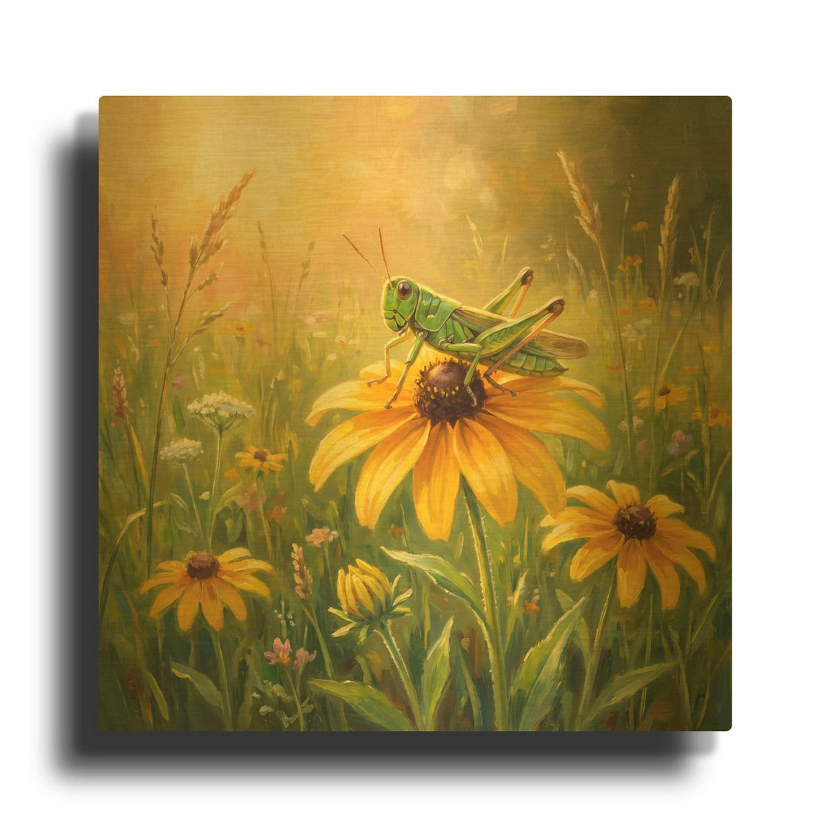 'Grasshopper and Black Eyed Susan' By Veve Gold Metal Wall Art