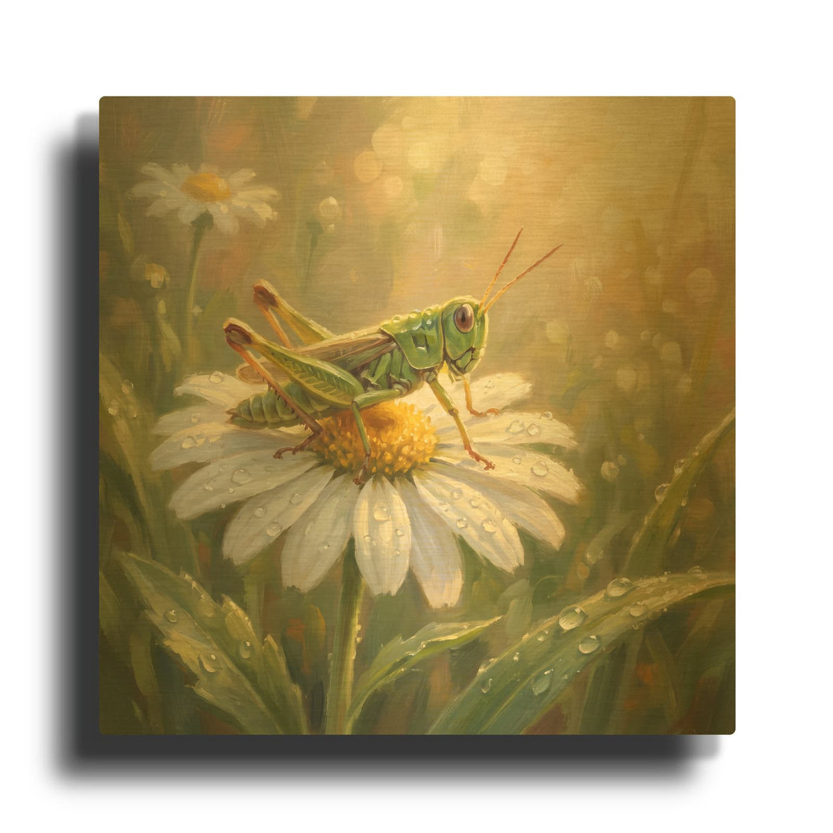 'Grasshopper and Daisy' By Veve Gold Metal Wall Art
