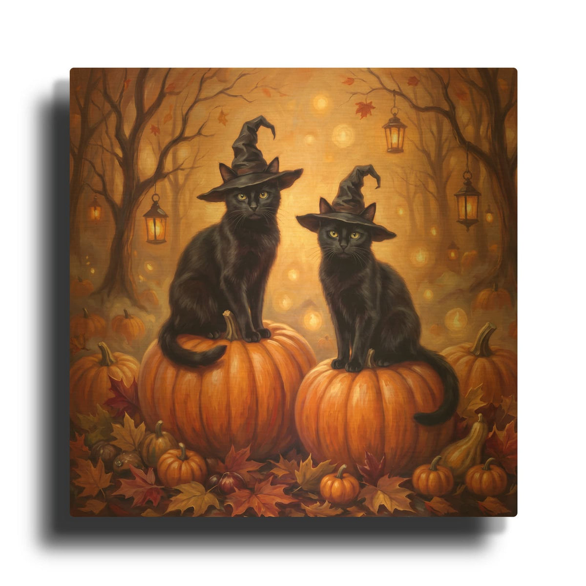 'Halloween Double Trouble Twin Witch Cats' By Veve Gold Metal Wall Art