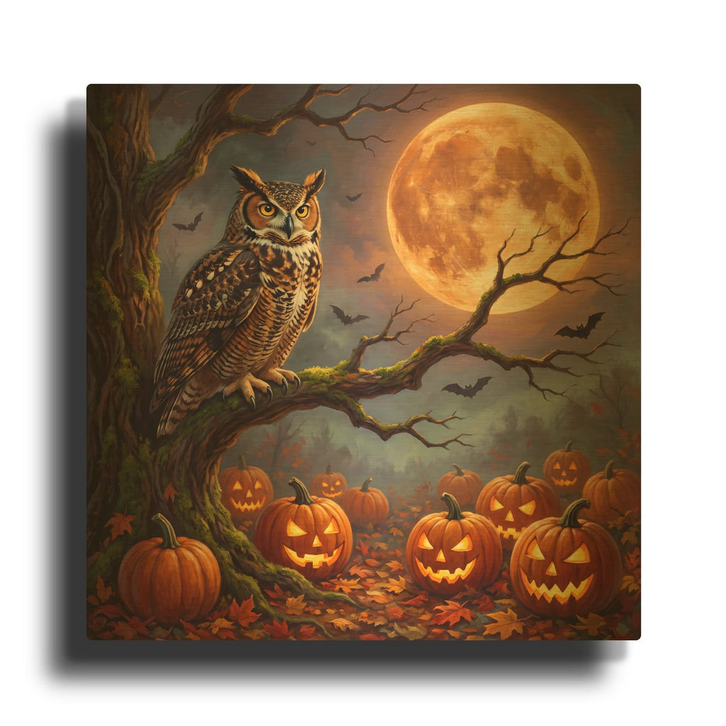 'Halloween Owl Moon' By Veve Gold Metal Wall Art