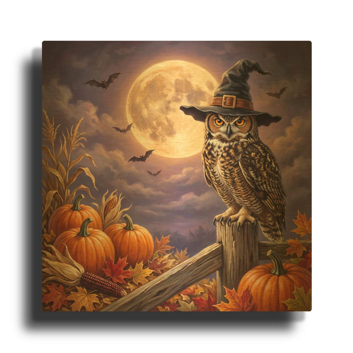 'Halloween Owl' By Veve Gold Metal Wall Art