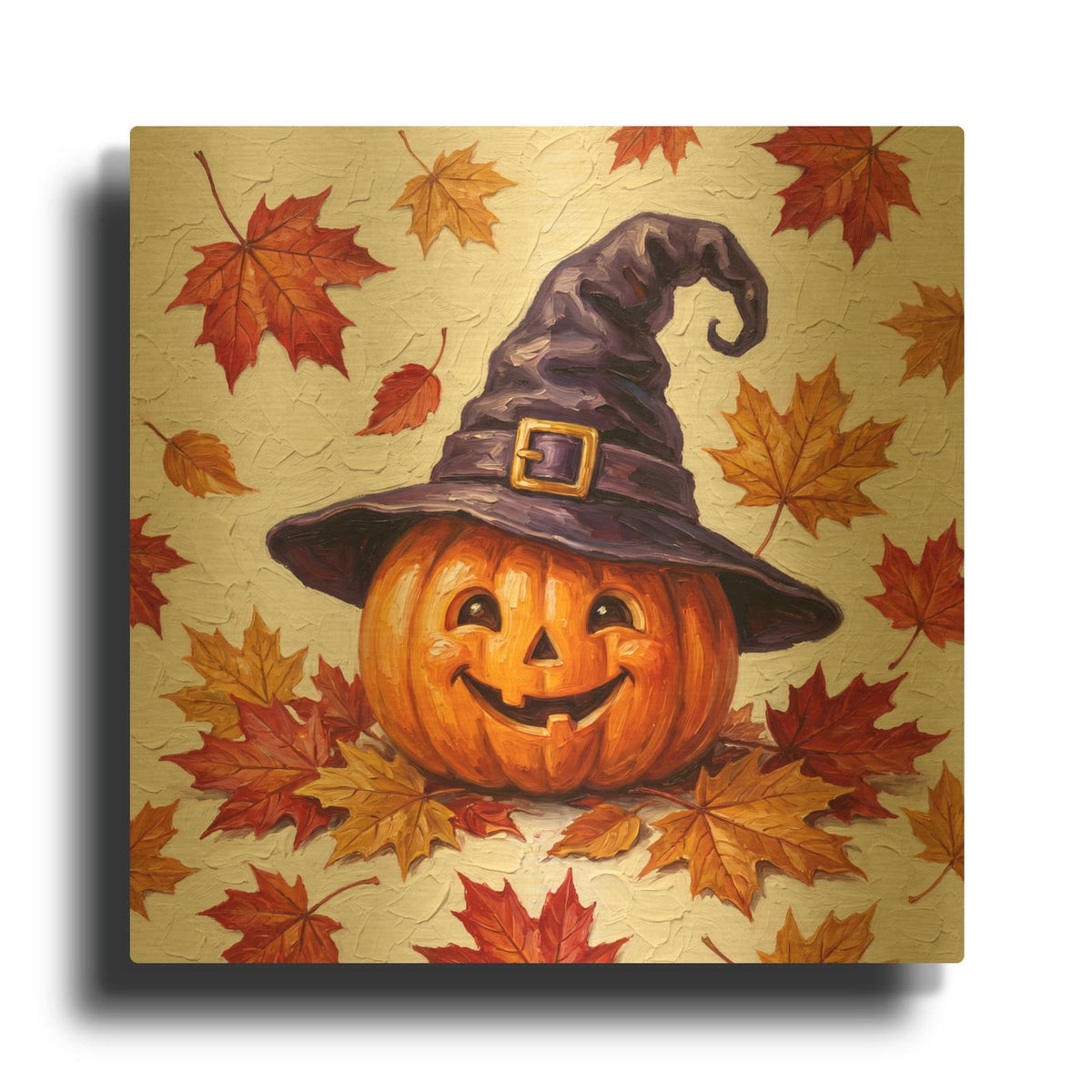 'Halloween Pumpkin with Hat' By Veve Gold Metal Wall Art