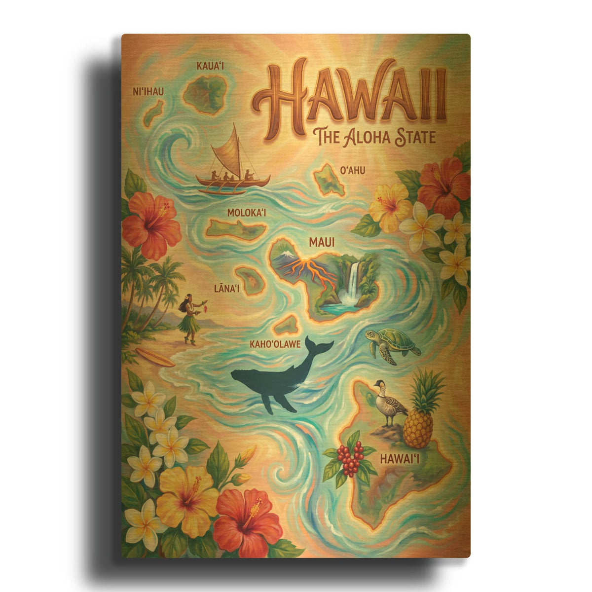 'Hawaii The Aloha State' By Veve Gold Metal Wall Art