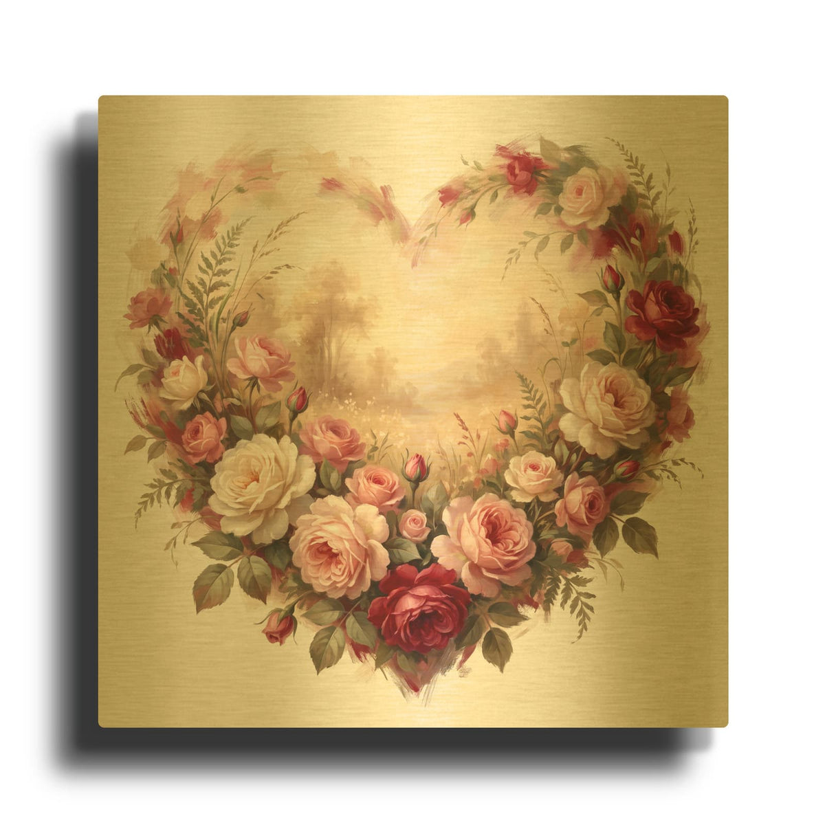 'Heart of Roses' By Veve Gold Metal Wall Art