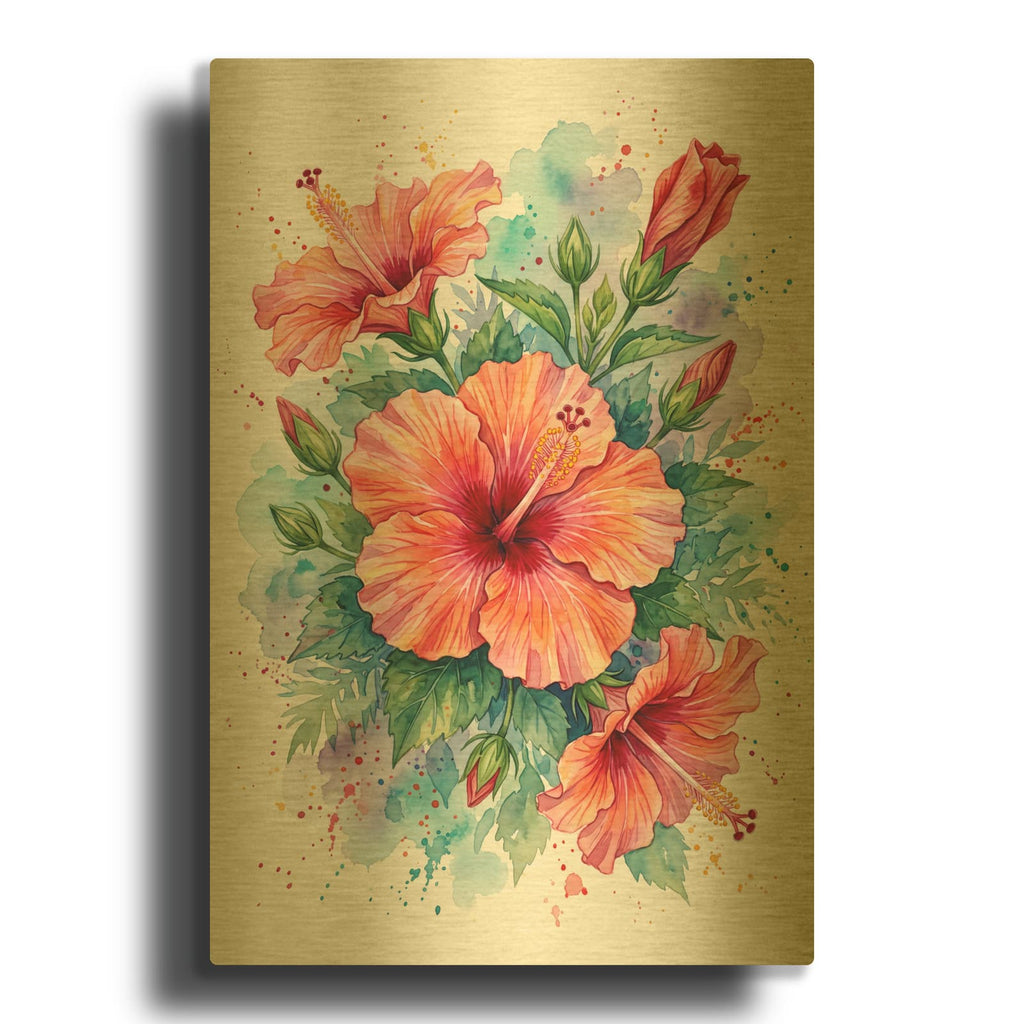 'Hibiscus Coral Bloom' By Veve Gold Metal Wall Art