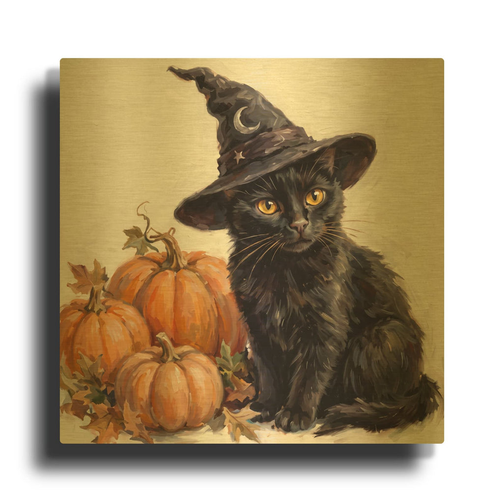 'Holloween Witch Hat Nap' By Veve Gold Metal Wall Art